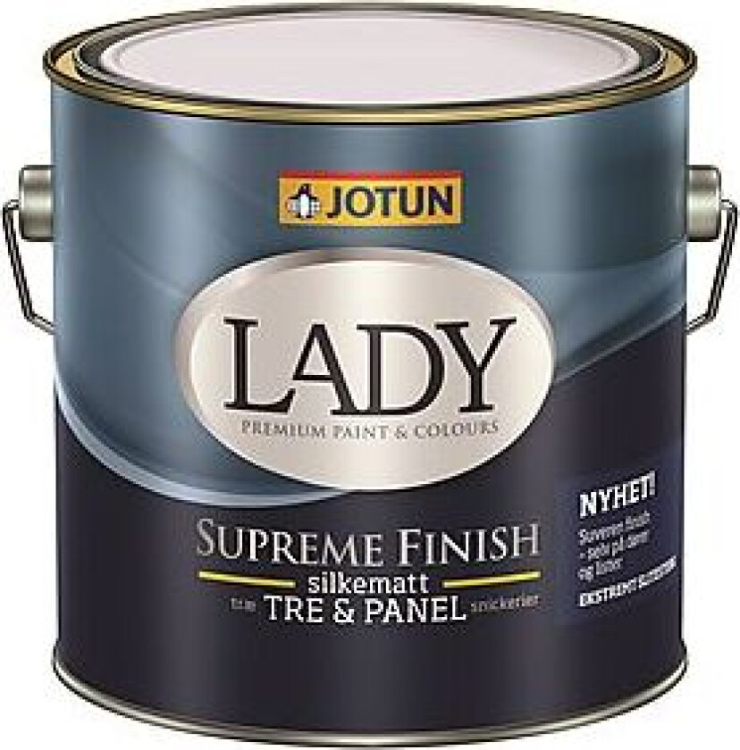 Jotun Lady Supreme Finish 05/matt interiørmaling Vanntynnet svanemerket oljemaling for innendørs treverk. Anbefalt forbruk pr. strøk: 8-10 m²/liter (glatte og ujevne underlag)