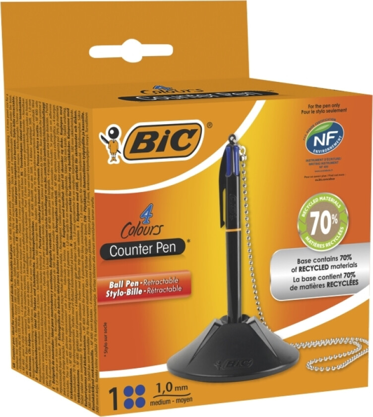 Kulepenn Med Stativ 4 Farge Blå Bc Med Kjede