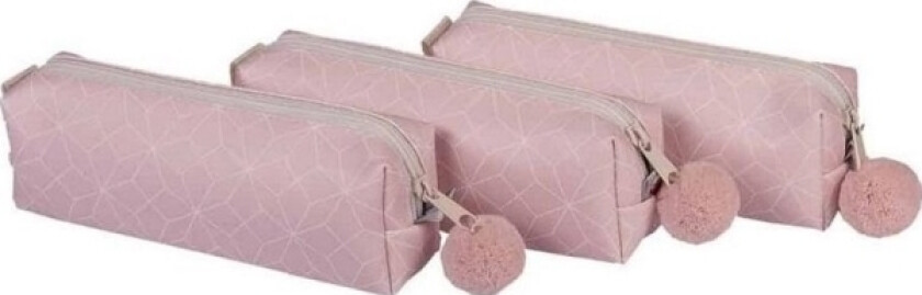 One-Compartment Pencil Case With Pompom Pink Geo