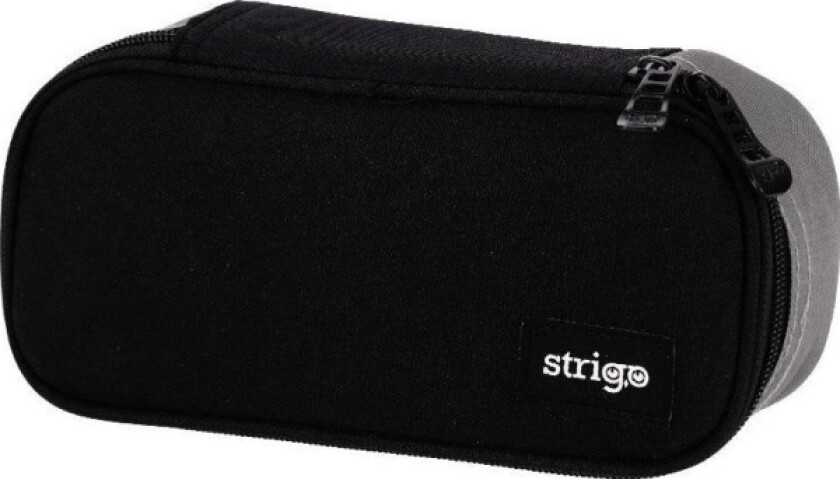 School Pencil Case Rectangle Black With Grey Strigo