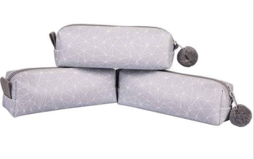 Geometric One-Compartment Pencil Case With Pompom