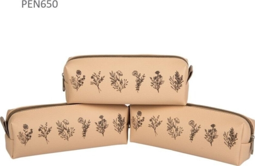One Compartment Pencil Case Beige Flowers
