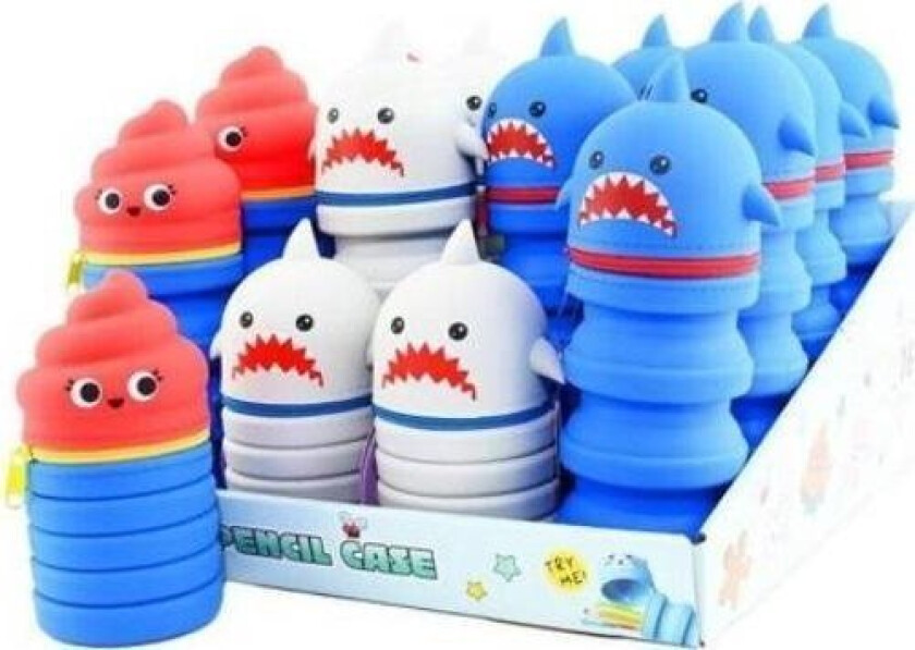 Silicone Expandable Pencil Case Shark Mix