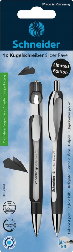 Schneider Schneider Slider Rave Uttrekkbar Kulepenn, Xb, 1 Stk., Blister, Hvit Og Svart