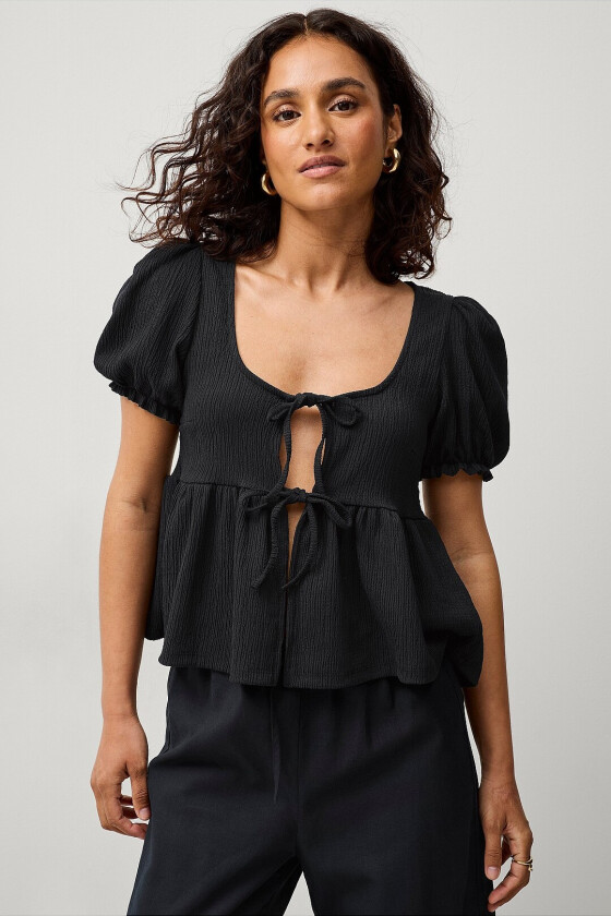 Topp Tie Front Top - Svart