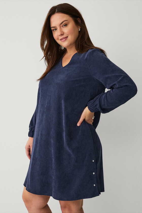 Fløyelkjole vElena L/S Abk Button Dress - Blå