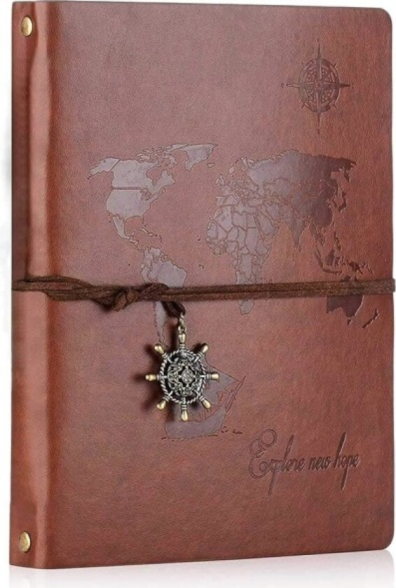 A5 Blank Notebook Reise Notatbok Dagbok Notatbok Skisse Tegning Påfyllbar \"Verdenskart\"" Vintage Lær Journal Jul Valentinsdag Bursdag Mo"