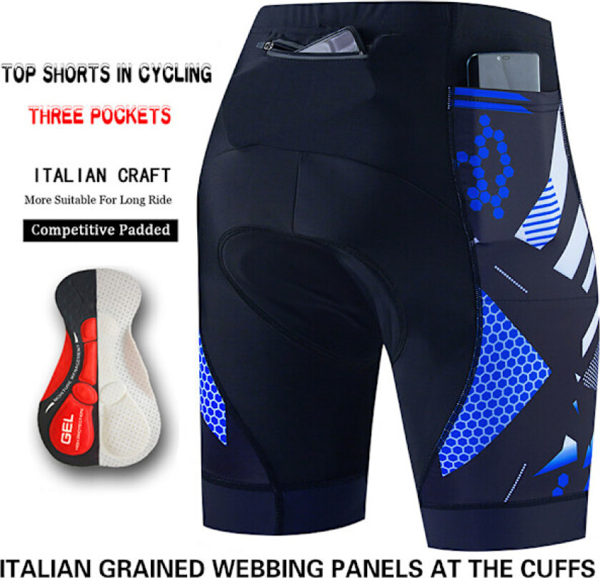 Sykkelshorts, sykkelshorts med tre lommer, herre sommervei fjell b blå blue M