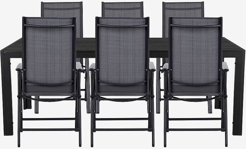 Hagegruppe, 6 stoler, Svart