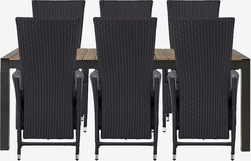 Hagegruppe med ileggsplate, 6 stoler, Brun