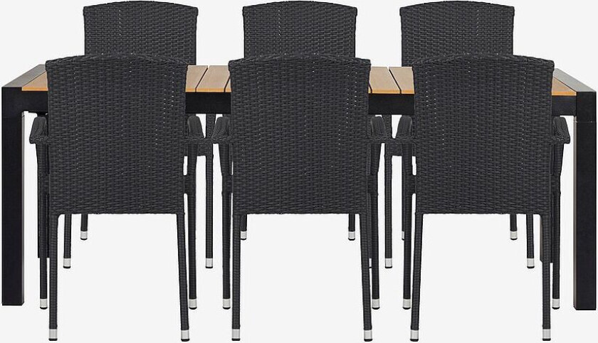 Hagegruppe med ileggsplate, 8 stoler, Svart
