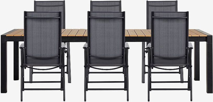 Hagegruppe med ileggsplate, 6 stoler, Orange