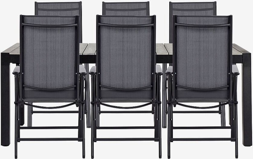 Hagegruppe med ileggsplate, 6 stoler, Grå