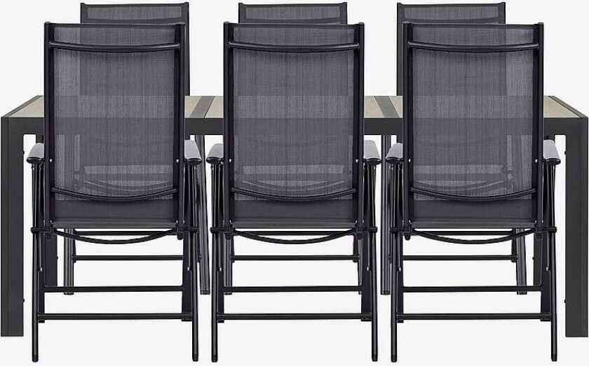 Hagegruppe, 6 stoler, Svart