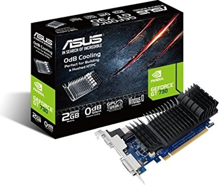 Asus Gt730-Sl-2Gd5-Brk - Grafikkort - Gf Gt 730 - 2 Gb Gddr5 - Pcie 2.0 Lav Profil - Dvi, D-Sub, Hdmi - Uten Vifte