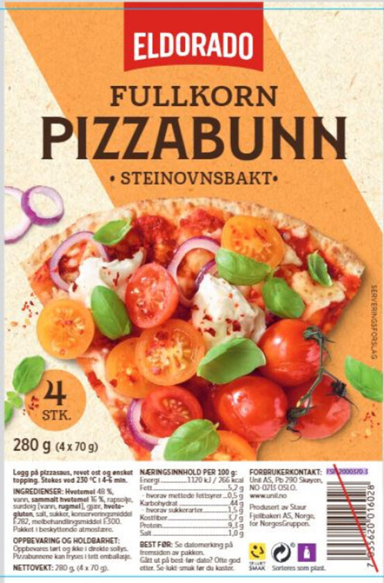 Pizzabunn Fullkorn 4stk 280g