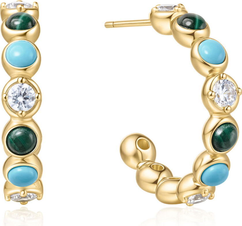 Øredobber i forgylt 925 sølv med turkiser, malakitt og zirkonia