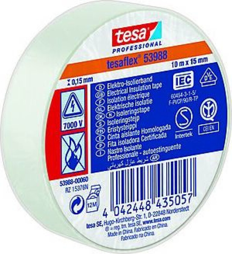 Bilde av Elektrotape 10mx15 mm hvit