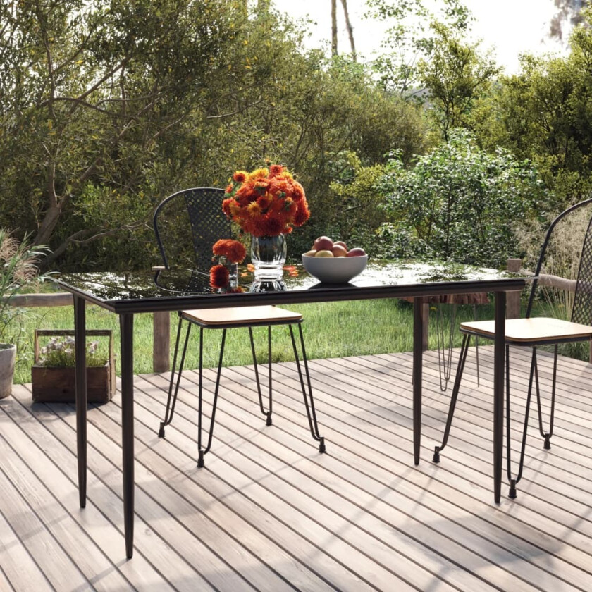 Utendørs spisebord svart 140x70x74cm stål og herdet glass