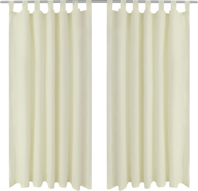 2stk Krem Micro-Sateng Gardiner med Sløyfer 140 x 175 cm