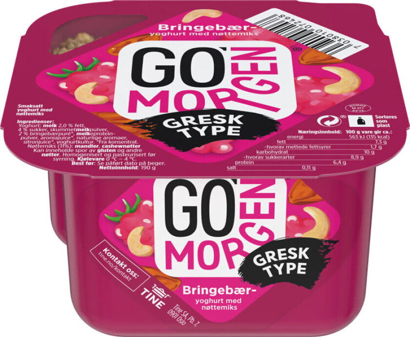 Go'morgen Yoghurt Bringebær&nøtter 190g