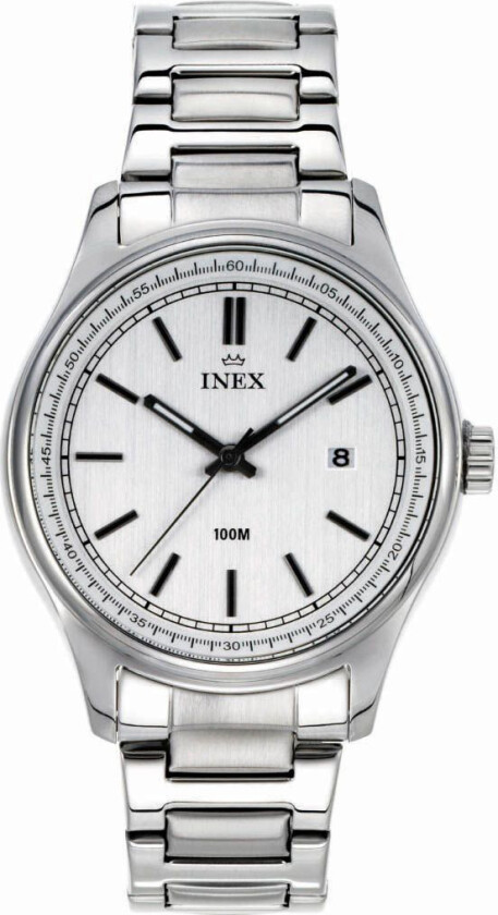 Inex Mens 40mm A76208S4I - Kvarts - Sølv - Herreklokker - Rustfritt stål - ledd m/pin - Mineral