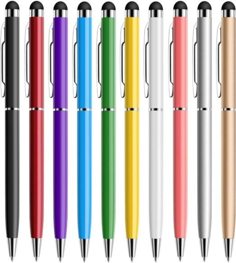 Pennsett med 10 Universal Kapasitive 2-i-1 Inntrekkbare Kulepenn og Stylus Touch Screen Penn for Tablet/iPad/iPhone