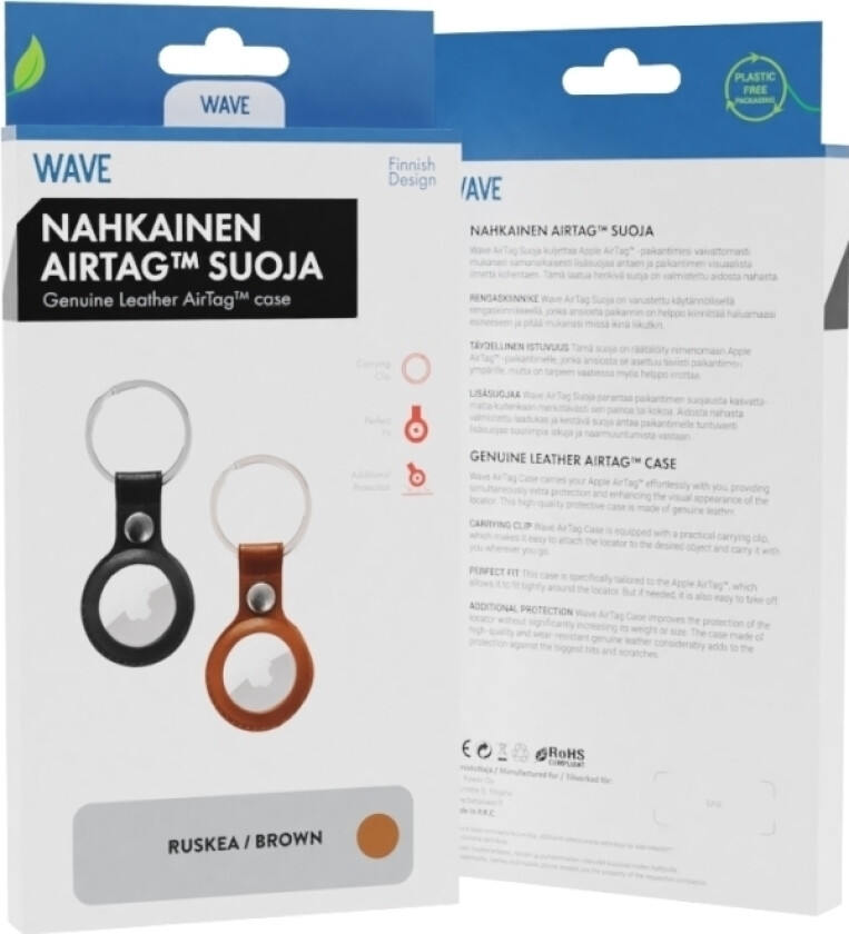 Genuine Leather Leather Protector With Key Ring, Apple Airtag, Brown