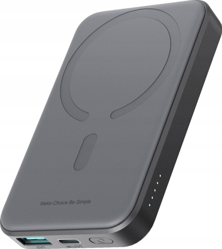Powerbank Joyroom Jr-W020 Mini 5000Mah Usb-A Usb-C Induktiv 20W - Svart + Usb-C / Usb-C-Kabel