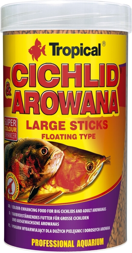 Cichlid & Arowana, Aquarium Fish, Dry Fish Food, Stick, Vitamin A, Vitamin C, Vitamin D3, Vitamin E, 48%, 7%