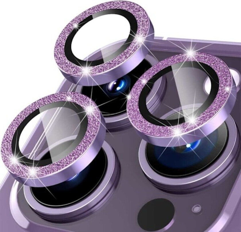 iPhone 14 Pro/Pro Max objektivdeksel Bling Glitter Lilla lila