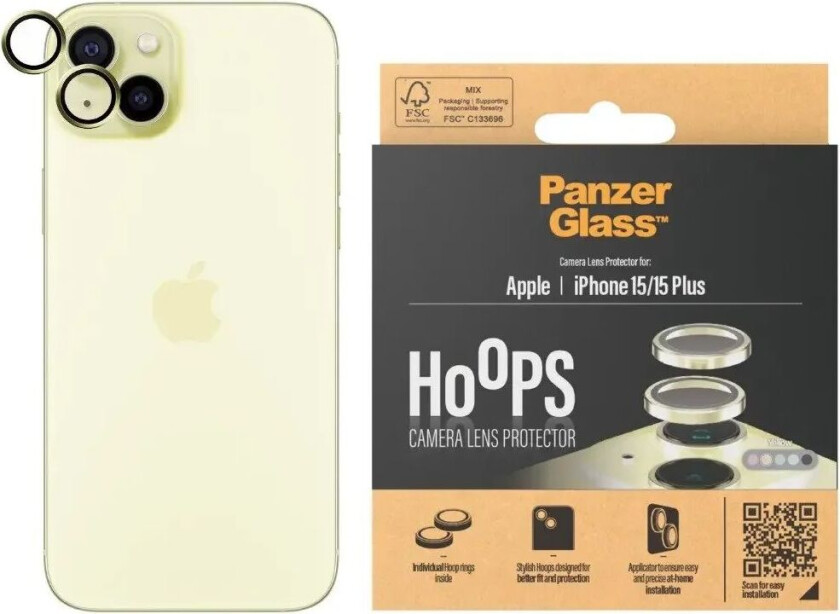 iPhone 15 / 15 Plus  Hoops - Kamerabeskyttelse - Gjennomsiktig / Gul