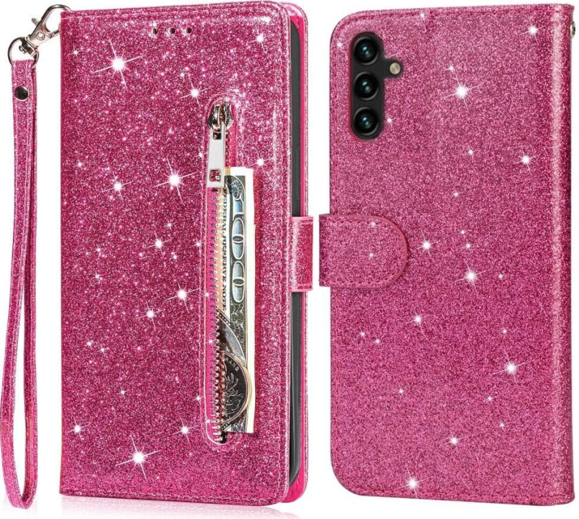 For Samsung Galaxy A56 5G Stående Glitterdeksel med Glidelåslomme - Rose