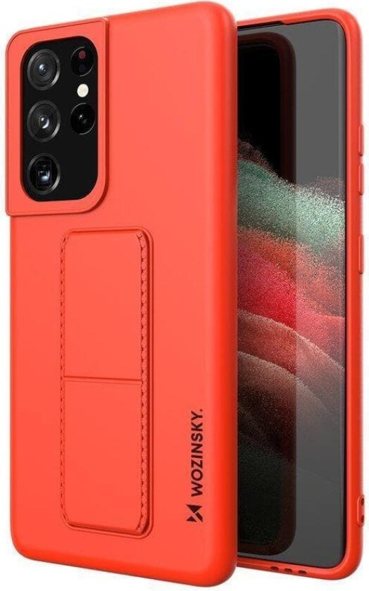 Wozinsky Kickstand Case Silikondeksel med støttedeksel Samsung Galaxy S21 Ultra 5G Rød