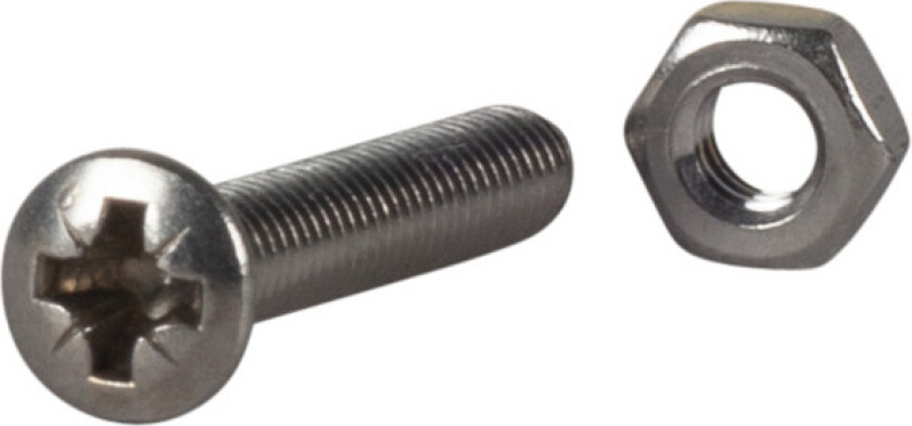 Maskinskrue med mutter linsehode phillips ph rustfritt stål m4 l: 25mm ant: 10stk
