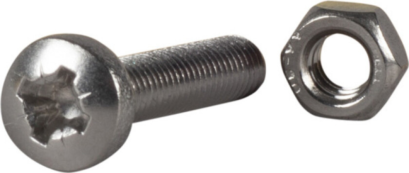 Maskinskrue med mutter panhode phillips ph rustfritt stål m6 l: 20mm ant: 10stk