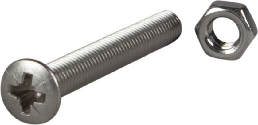Maskinskrue med mutter linsehode phillips ph rustfritt stål m5 l: 40mm ant: 10stk