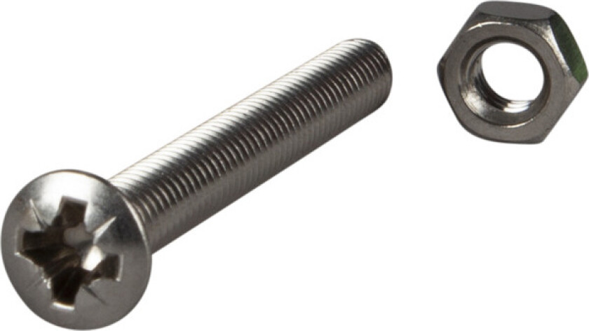 Maskinskrue med mutter linsehode phillips ph rustfritt stål m6 l: 50mm ant: 10stk