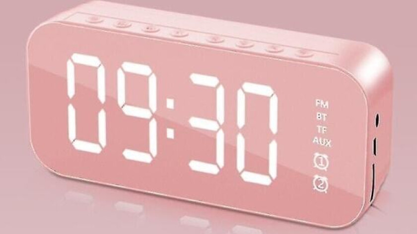 Multifunksjonell Stereo Bluetooth-kompatibel høyttaler med vekkerklokke, tidsskjerm og FM-radio for hjemmet - Rosa Pink