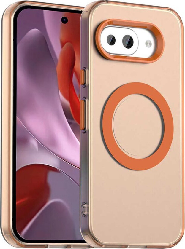 Google Pixel 9a Hybrid Plast Deksel - MagSafe Kompatibel - Gjennomsiktig / Oransje