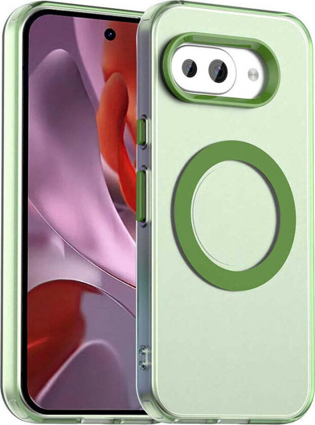 Google Pixel 9a Hybrid Plast Deksel - MagSafe Kompatibel - Gjennomsiktig / Grønn