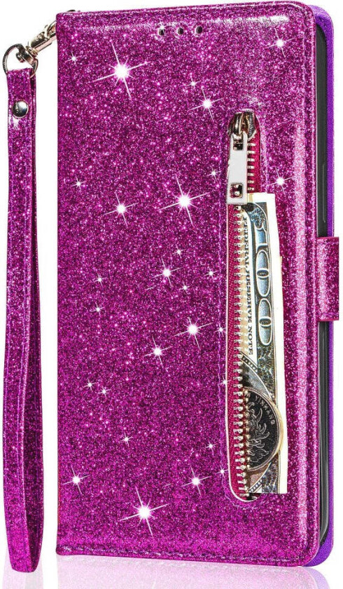 Samsung Galaxy A56 (5G) Glitter Flip Deksel m. Glidelåslomme & Ståfunksjon - Lilla