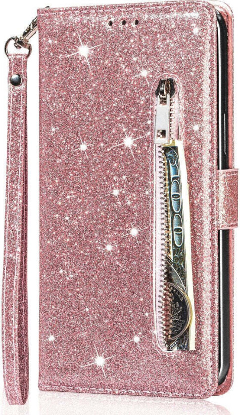 Samsung Galaxy A56 (5G) Glitter Flip Deksel m. Glidelåslomme & Ståfunksjon - Rosa