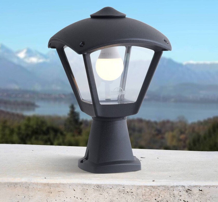 Mididisma/Dario sokkellampe, svart, klart deksel