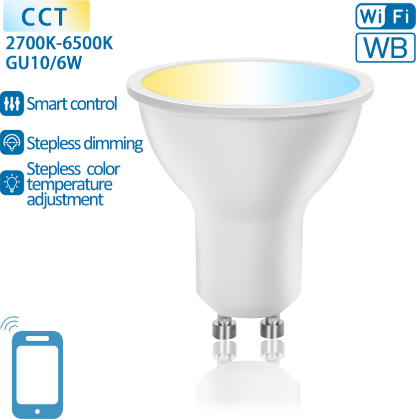 Aigostar SMART WiFi/BT, GU10 LED Pære 6W, CCT 2700K-6500K - 120°