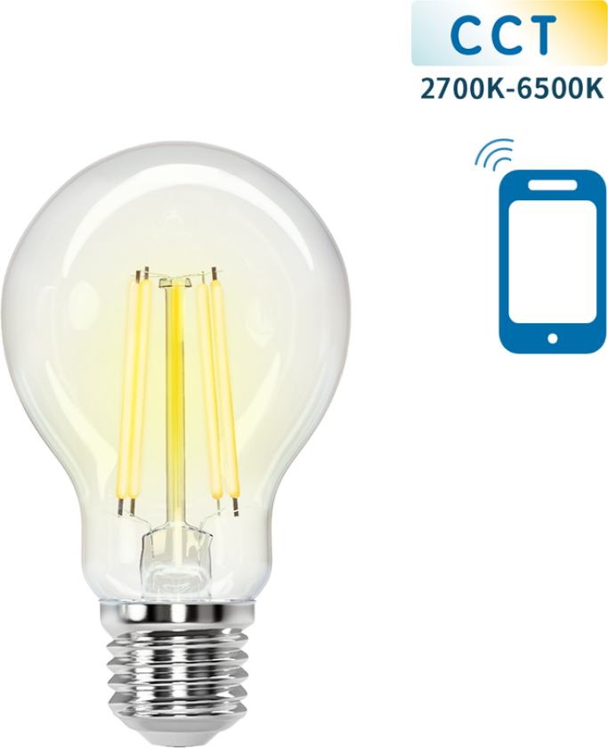 Aigostar SMART WiFi A60, E27 Klar CCT LED Pære 6W, 850Lm - 360°