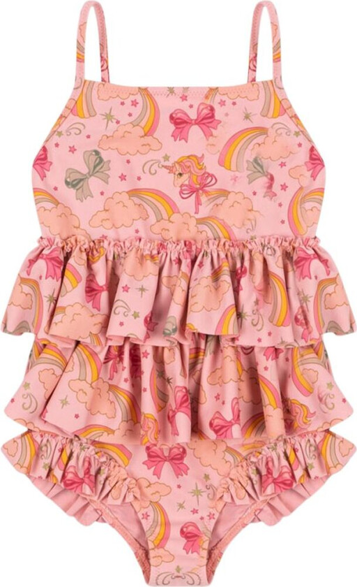GOTS Manuca Frill Badedrakt Rainbow Bow | Rosa | 18 months