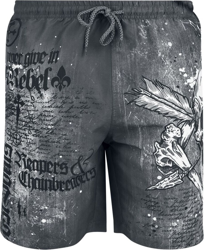 Badeshorts - Swim Shorts with Skull Print - M til XXL - Herrer - mørkegrå