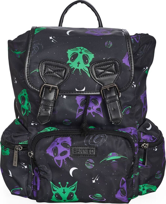 Goth Ryggsekk - Alien Space Cat - Damer - svart-flerfarget