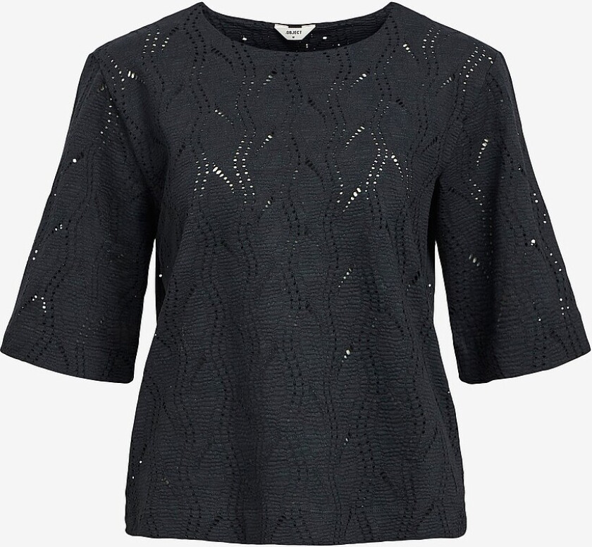 Topp objAva 2/4 LO O-neck - Svart